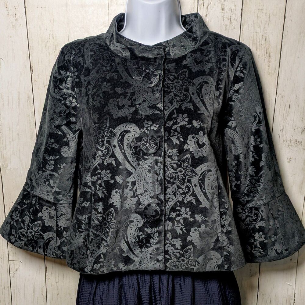Black Velvet Burnout Jacket Paisley Whimsigoth Gothic Witchy Glam Size Small